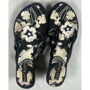 White House Black Market Shoes Womens Black Wedge Sandals Floral Flip Flops
